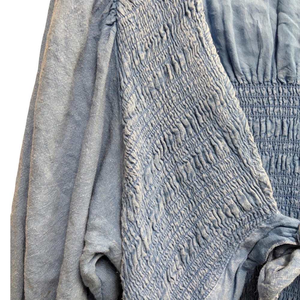 Free People String Of‎ Hearts Boho Blue Maxi Dress Blue Cutout Smocked Large - Picture 9 of 11